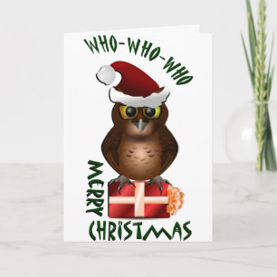 "Frohe Weihnachten" Santa Owl Feiertagskarte