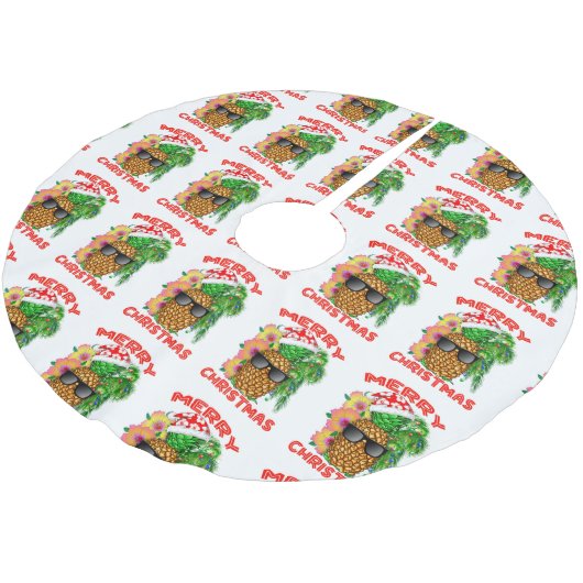 Frohe Weihnachten Santa Pineaple Polyester Weihnachtsbaumdecke (Schrägansicht)
