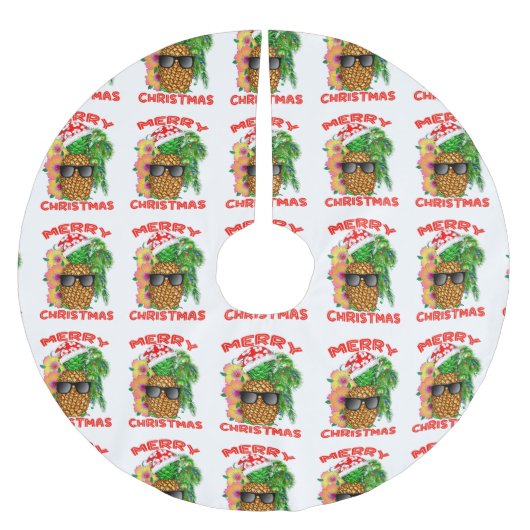 Frohe Weihnachten Santa Pineaple Polyester Weihnachtsbaumdecke (Vorderseite)