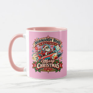 Frohe Weihnachten Santa Raketen-Tasse – Pink Retro Tasse