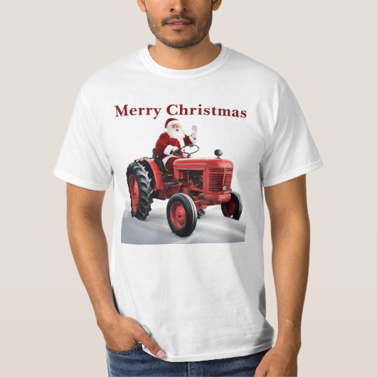 Frohe Weihnachten Santa Red Traktor Coole Farm T-Shirt (Vorderseite)