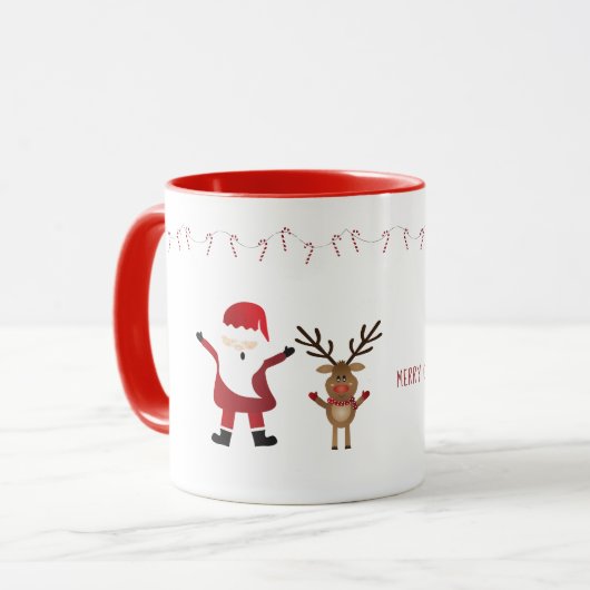 Frohe Weihnachten Santa Reindeer Candy Canes Red Tasse (Vorderseite Links)