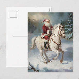 Frohe Weihnachten Santa Reitet Weißes Pferd Schnei