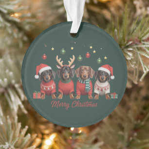 Frohe Weihnachten Santa Rentier Dachshund Wiener  Ornament