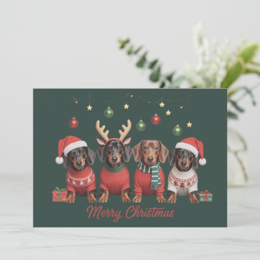 Frohe Weihnachten Santa Rentiere Dachshund Wiener (Stehend Vorderseite)