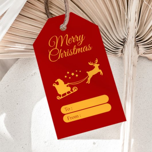 Frohe Weihnachten Santa & Rentiere Rot Gold Geschenkanhänger