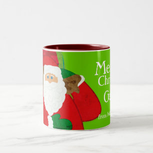 Frohe Weihnachten Santa rot/grün lustiger Becher Zweifarbige Tasse