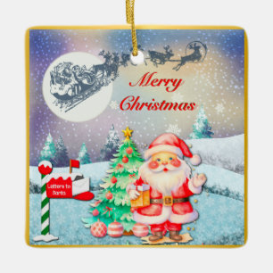 Frohe Weihnachten Santa, Schlitten, Rentier, Schne Keramikornament