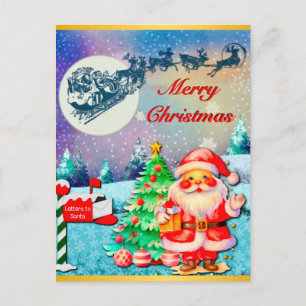 Frohe Weihnachten Santa, Schlitten, Rentier, Schne Postkarte