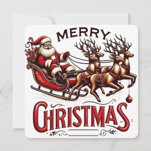 Frohe Weihnachten Santa Schlitten & Rentiere Vinta Einladung