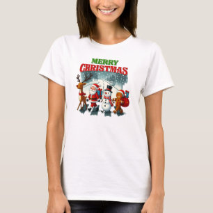 Frohe Weihnachten Santa, Schneemann, Lebkuchen Wei T-Shirt