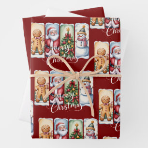 Frohe Weihnachten Santa Schneemann Weihnachtsbaum Geschenkpapier Set