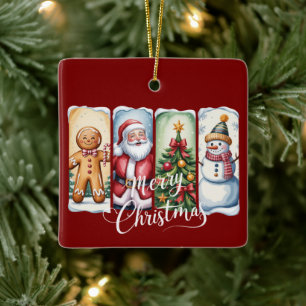 Frohe Weihnachten Santa Schneemann Weihnachtsbaum Keramikornament