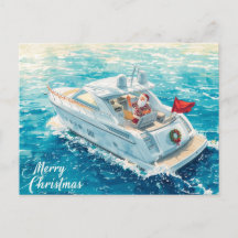 Frohe Weihnachten Santa Segelt auf einer Yacht