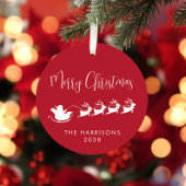 Frohe Weihnachten Santa Sleigh Foto Red Ornament Aus Metall