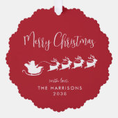 Frohe Weihnachten Santa Sleigh Foto Red Ornament Karte (Vorderseite)