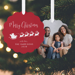 Frohe Weihnachten Santa Sleigh Foto Red Ornament Karte