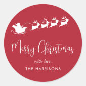 Frohe Weihnachten Santa Sleigh Red Runder Aufkleber (Vorderseite)