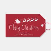 Frohe Weihnachten Santa Sleigh Reindeer Red Geschenkanhänger (Vorderseite (Horizontal))