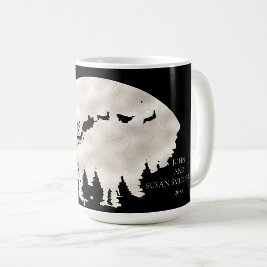 Frohe Weihnachten Santa Sleigh Rentier Vollmond Kaffeetasse (VorderseiteRechts)
