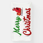 Frohe Weihnachten Santa Sleigh Rot-Grün-Skript Banner (Vertikal)