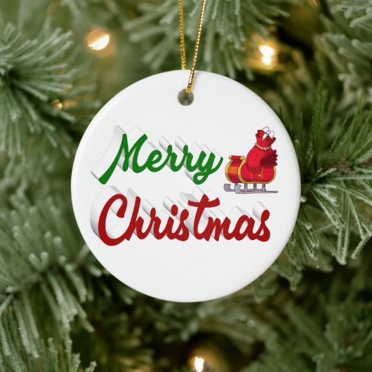 Frohe Weihnachten Santa Sleigh Rot-Grün-Skript Keramik Ornament (Baum)