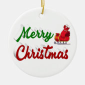 Frohe Weihnachten Santa Sleigh Rot-Grün-Skript Keramik Ornament (Vorne)