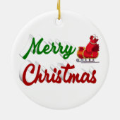 Frohe Weihnachten Santa Sleigh Rot-Grün-Skript Keramik Ornament (Hinten)