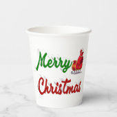 Frohe Weihnachten Santa Sleigh Rot-Grün-Skript Pappbecher (Rückseite)