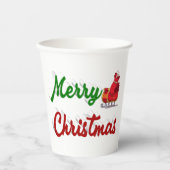 Frohe Weihnachten Santa Sleigh Rot-Grün-Skript Pappbecher (Vorderseite)