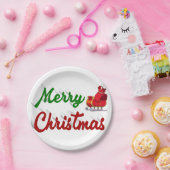 Frohe Weihnachten Santa Sleigh Rot-Grün-Skript Pappteller (Party)