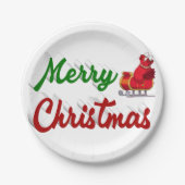 Frohe Weihnachten Santa Sleigh Rot-Grün-Skript Pappteller (Vorderseite)