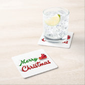 Frohe Weihnachten Santa Sleigh Rot-Grün-Skript Rechteckiger Pappuntersetzer (Vor Ort)