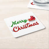 Frohe Weihnachten Santa Sleigh Rot-Grün-Skript Rechteckiger Pappuntersetzer (angewinkelt)