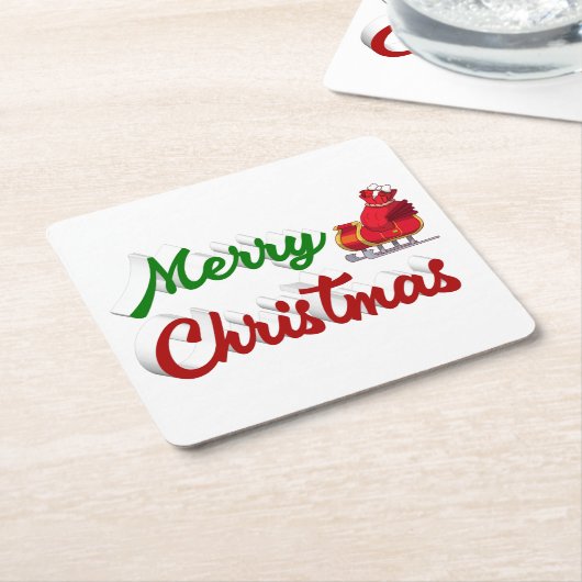 Frohe Weihnachten Santa Sleigh Rot-Grün-Skript Rechteckiger Pappuntersetzer (angewinkelt)
