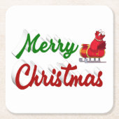 Frohe Weihnachten Santa Sleigh Rot-Grün-Skript Rechteckiger Pappuntersetzer (Vorderseite)