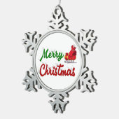 Frohe Weihnachten Santa Sleigh Rot-Grün-Skript Schneeflocken Zinn-Ornament (Rechts)