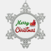Frohe Weihnachten Santa Sleigh Rot-Grün-Skript Schneeflocken Zinn-Ornament (Vorderseite)