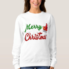 Frohe Weihnachten Santa Sleigh Rot-Grün-Skript Sweatshirt
