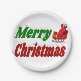 Frohe Weihnachten Santa Sleigh rot grüne Typografi Pappteller