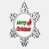 Frohe Weihnachten Santa Sleigh rot grüne Typografi Schneeflocken Zinn-Ornament (Rechts)