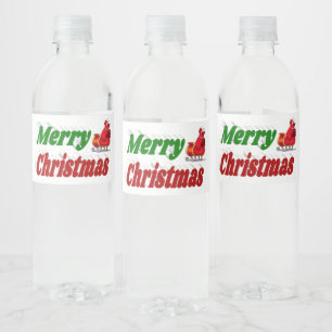 Frohe Weihnachten Santa Sleigh rot grüne Typografi Wasserflaschenetikett