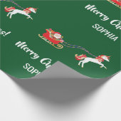 Frohe Weihnachten Santa Sleigh Unicorn Personalisi Geschenkpapier (Ecke)