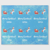 Frohe Weihnachten Santa Sleigh Unicorn Personalisi Geschenkpapier (Flach)