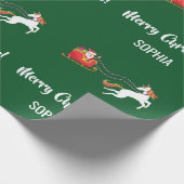 Frohe Weihnachten Santa Sleigh Unicorn Personalisi Geschenkpapier (Ecke)