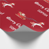 Frohe Weihnachten Santa Sleigh Unicorn Personalisi Geschenkpapier (Ecke)