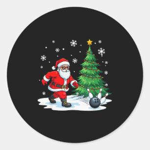 Frohe Weihnachten Santa spielt Bowling Sportliebha Runder Aufkleber