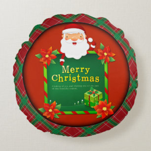 Frohe Weihnachten Santa Tartan Kariert Rundes Kissen