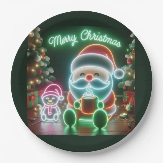 Frohe Weihnachten Santa Teddy Pappteller (Vorderseite)