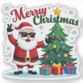 Frohe Weihnachten | Santa & Tree Design Aufkleber (Vorderseite)
